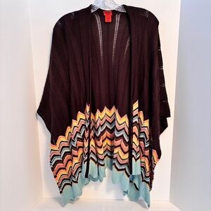 Missoni For Target Chevron Print Wool Blend Ruana Pancho Cape Brown Orange Blue